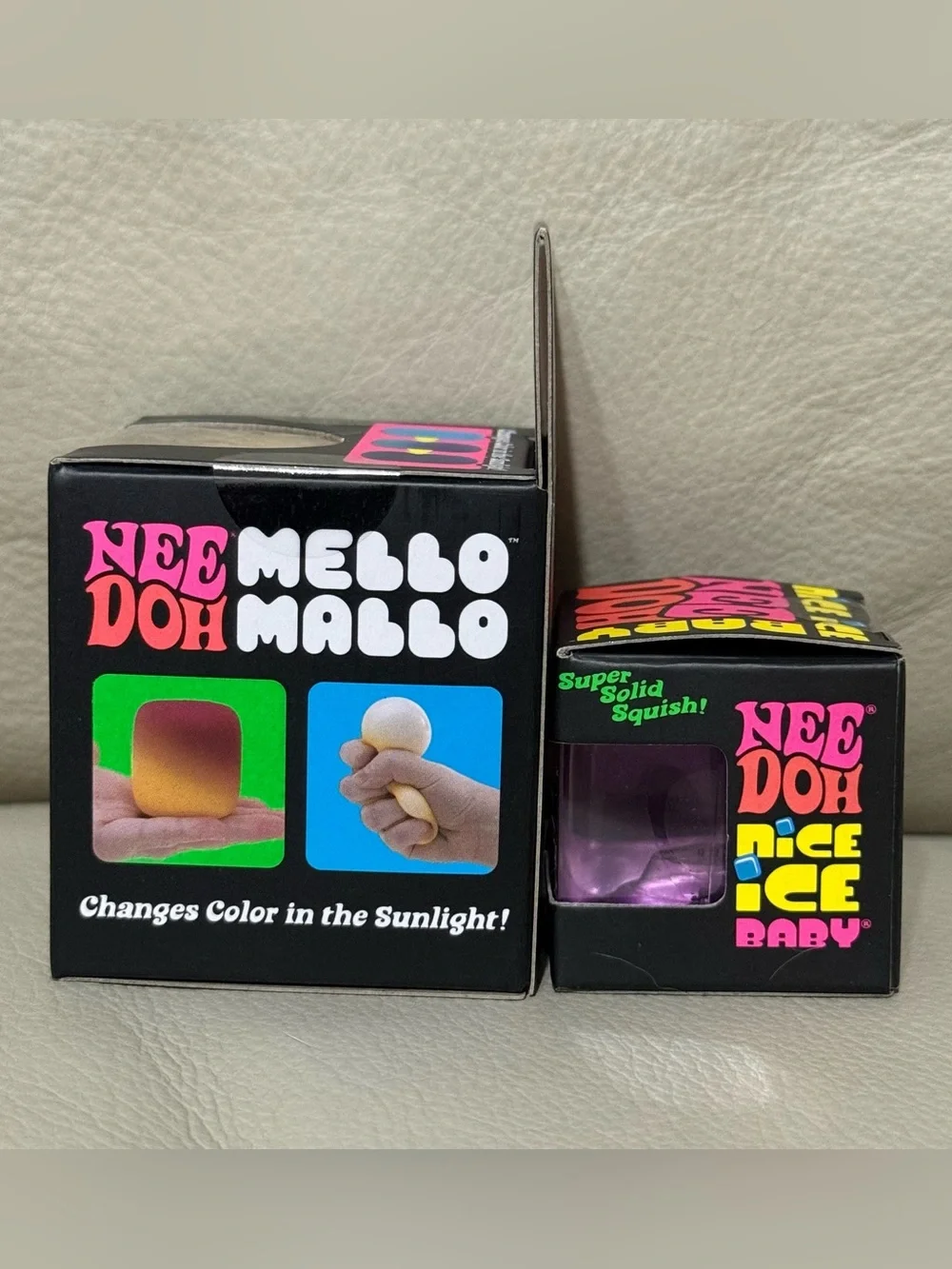 NEW NeeDoh YELLOW Mello Mallo Color Changing Squishy & Purple Nice Ice Baby Cube
